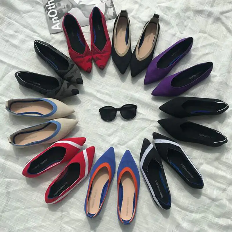 Новинка женские балетки с острым носком лоферы мягкая подошва 3d шерстяные