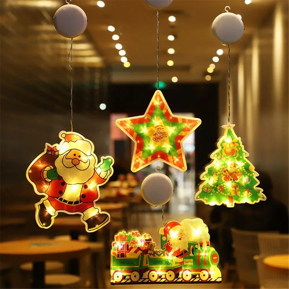 

Bright Elk Santa Claus Snowman Christmas Ornaments Holiday Decoration LED Christmas Lights Window Suction Cup Light
