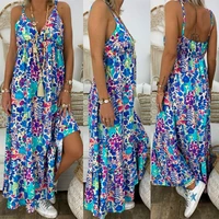 women boho floral maxi dress party strappy cottagecore dress summer beach holiday spaghetti strap sundress plus size xl 3xl 4xl
