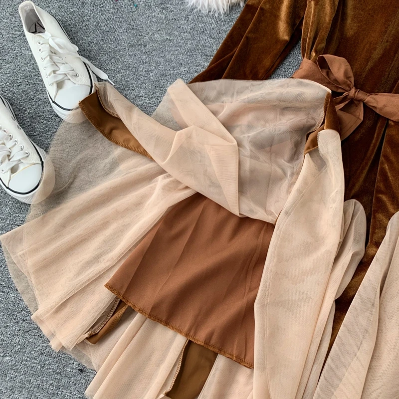 JoinYouth вечерние платья для женщин с бантом велюр элегантные длинные Vestidos