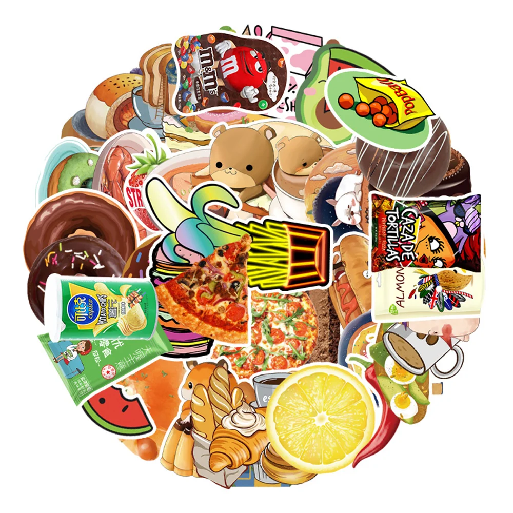 

50pcs Cartoon Cute Food Drink Stickers for Laptop Car Phone Luggage Bike Motorcycle Cartoon cups Adesivi Waterproof Sticker