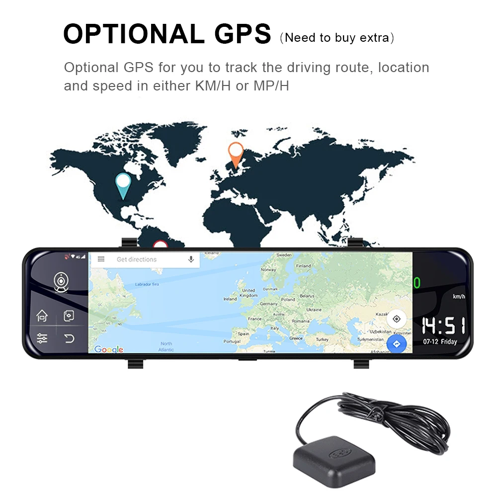 Зеркало заднего вида 12 дюймов Full HD 1080P Android сенсорный экран с Bluetooth WIfi GPS модуль