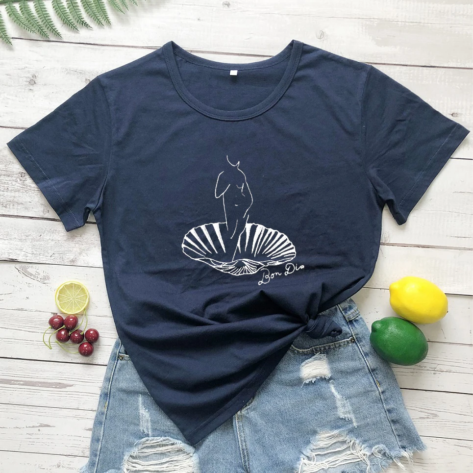 Navy blue-white txt Футболка с принтом из ракушек; одежда с графическим слоганом; Летняя Повседневная винтажная рубашка grunge tumblr; хлопковая художественная Эстетическая модная одежда; футболка; Топ - Цвет: Navy blue-white txt