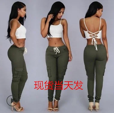 

2020 women's multi Bag Drawstring lace up casual pants 8509