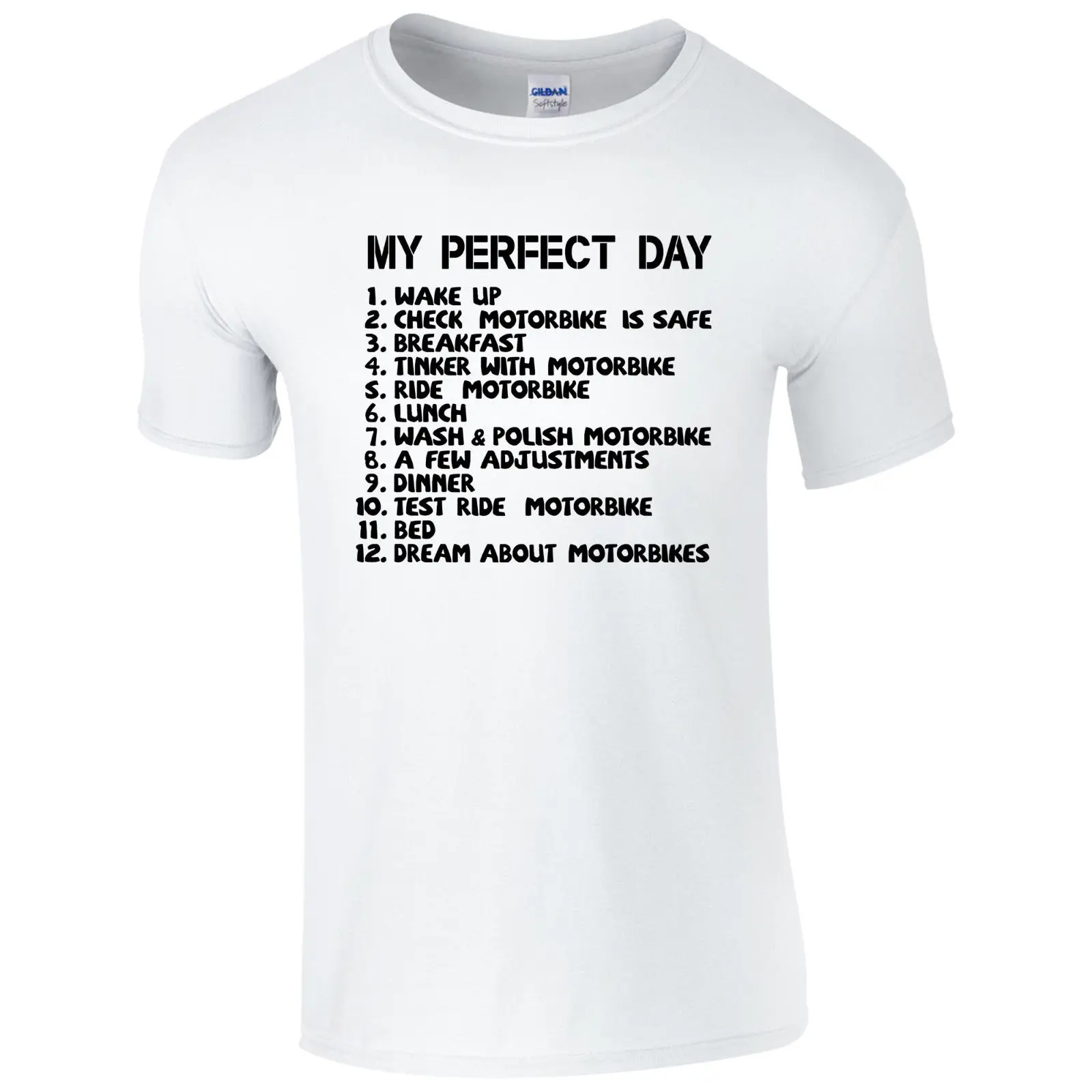 

My Perfect Day Motorbike T-Shirt Biker Dad Motorcycle To Do List Mens Gift Top Cotton short sleeve t shirt camisa masculina