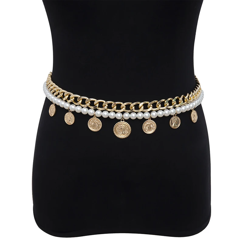 

Ladies Belt Gold Coin Tassel Metal Waist Chain Belts For Dresses Fringed Alloy Women Thin Belt Female Long Chains Waistband