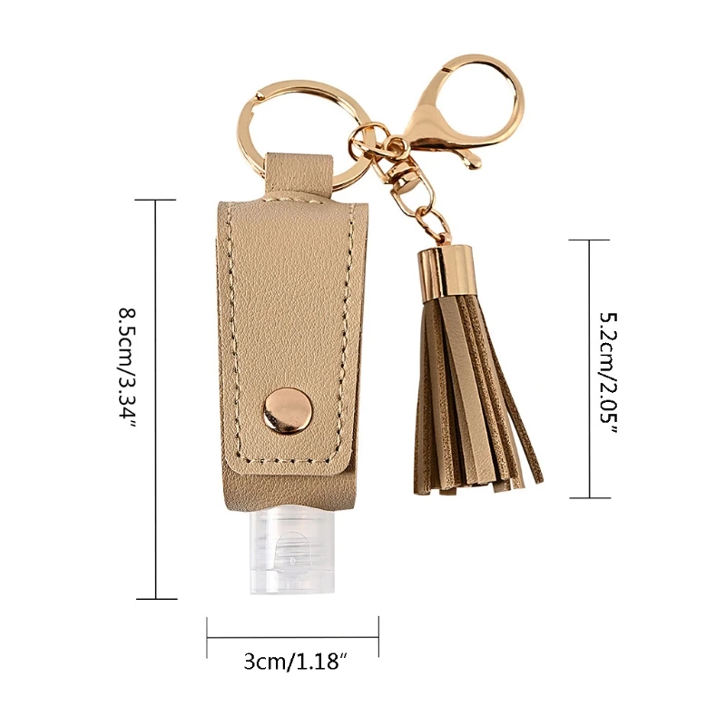 

30ml Portable Empty Leakproof Plastic Travel Bottle for Hand Sanitizer with Tassels Leather Keychain Holder Carriers
