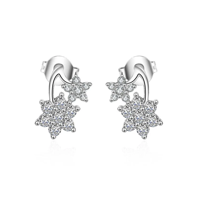 

925 Sterling Silver Zircon Flower Charm Stud Earring For Women Girls Party Jewelry Pendientes Accessories eh861