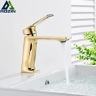 Золотистый смеситель для раковины, кран для горячей и холодной воды, для ванной комнаты, крепление на раковину, одно отверстие