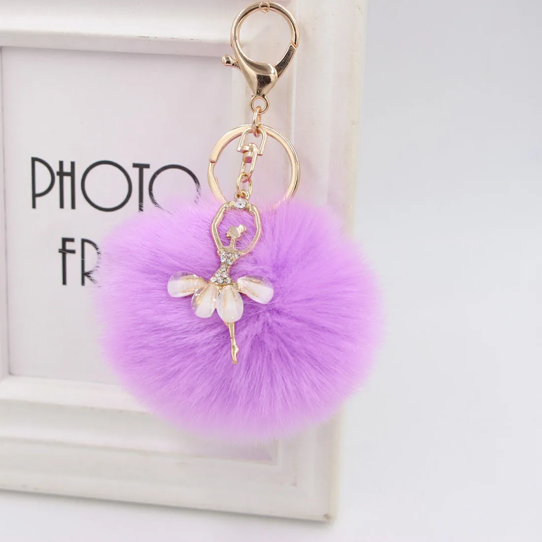 Taro purple С украшением в виде кристаллов для балета Танцы брелок для девочек помпоном Ангел и пушистой плюшевой ткани подвески, брелоки автомобиля мешок ювелирных изделий birthdaygifts ко Дню Святого Валентина - Цвет: Taro purple