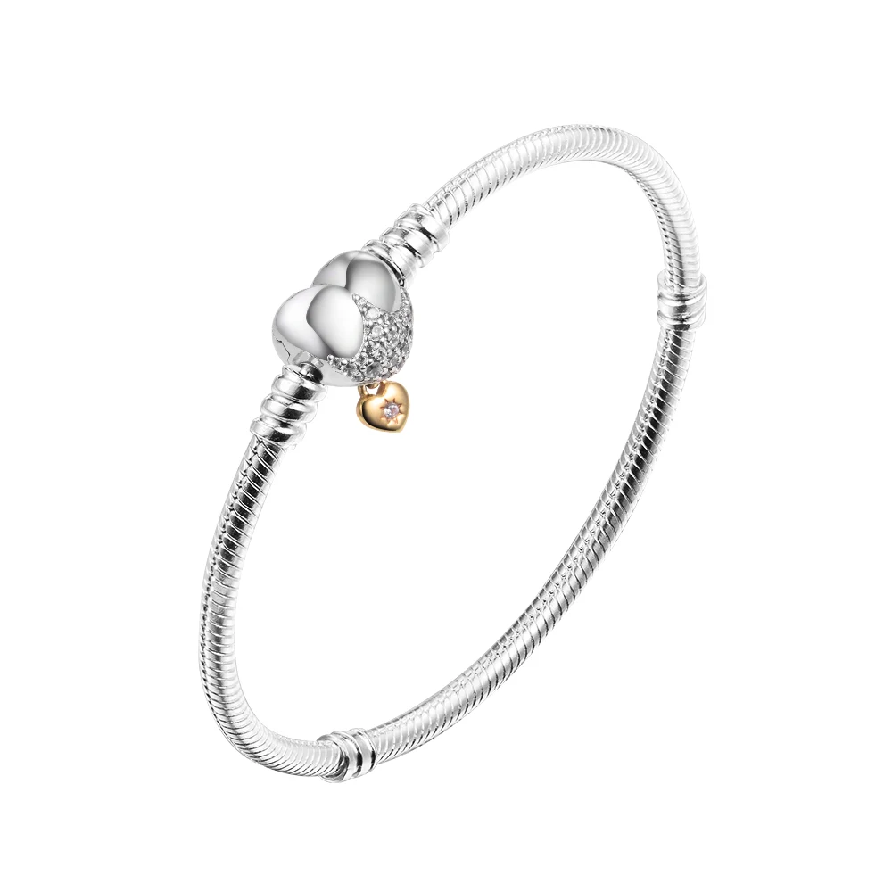 Женский браслет из серебра 100% пробы с застежкой в виде сердца | Украшения и