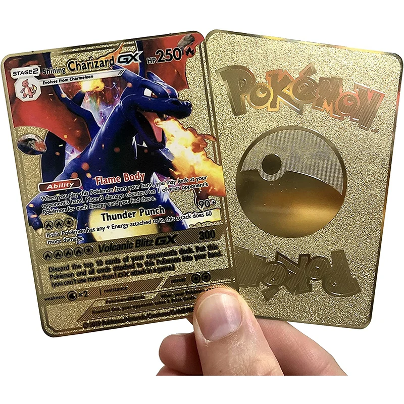 1 шт. блестящая карточка Pokemon Charizard GX золотая металлическая покромона на заказ