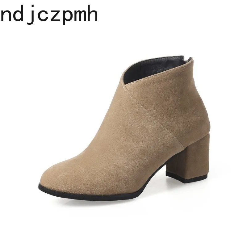 Женские ботинки с круглым носком на молнии среднем каблуке высота 6 см|Женские