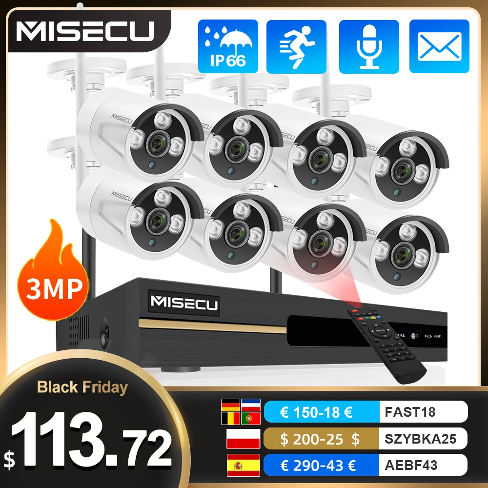 

MISECU H.265 HD 3MP Wifi Camera Security System Outdoor Wireless IP Camera Kit Waterproof Audio Record Human Detected CCTV Video