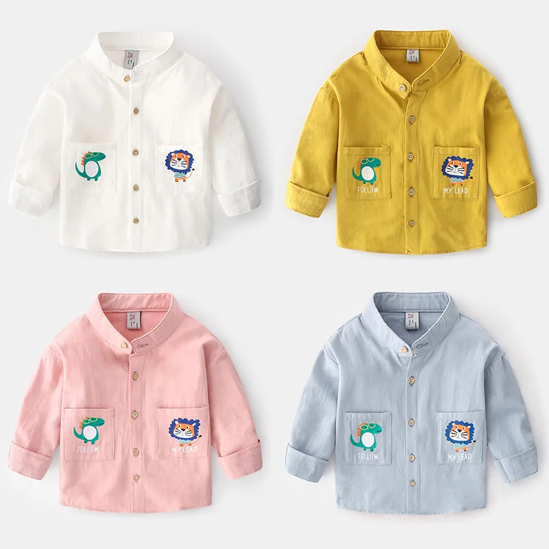 

New 2020 spring autumn Boys shirt children's clothing long-sleeved shirt cotton cartoon printed Mandarin collar baby boy clothes