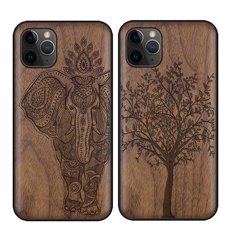Резной чехол из орехового дерева для iPhone 11 Pro Max противоударный ТПУ задняя крышка X