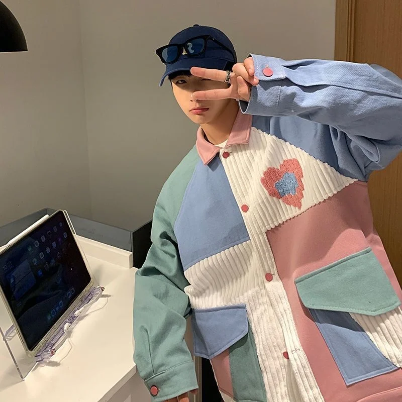 Куртка мужская Вельветовая в стиле пэчворк винтажный пиджак с цветными блоками и