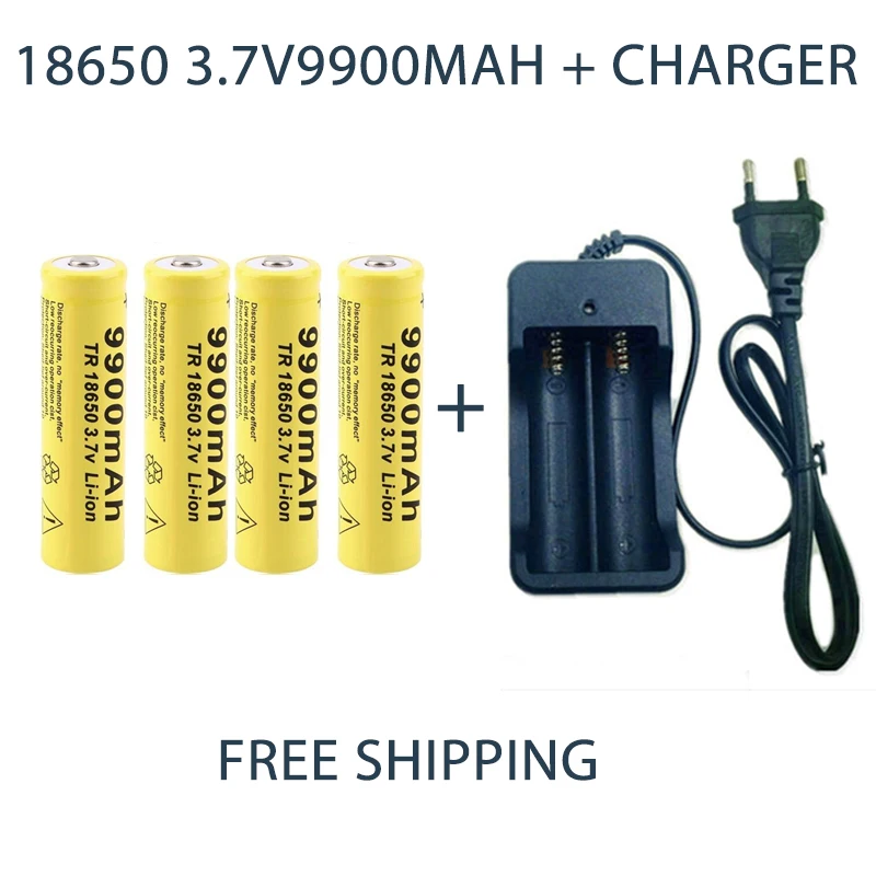 

3.7V 18650 9900mAh Battery Rechargeable Battery Capacity Li-ion Rechargeable Battery for Flashlight Torch Battery+Charger