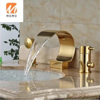 luxury gold color 3 piece set chrome polished bathtub bath tub waterfall faucet with handheld shower