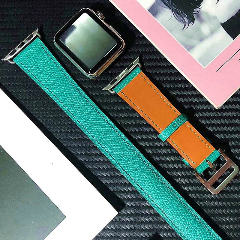 Кожаный двойной ремешок Cow Leather для Apple Watch 5 44 мм iwatch Series 4 3 2 1 42 мм петля 38 мм браслет Replacement 40 мм стальной on.