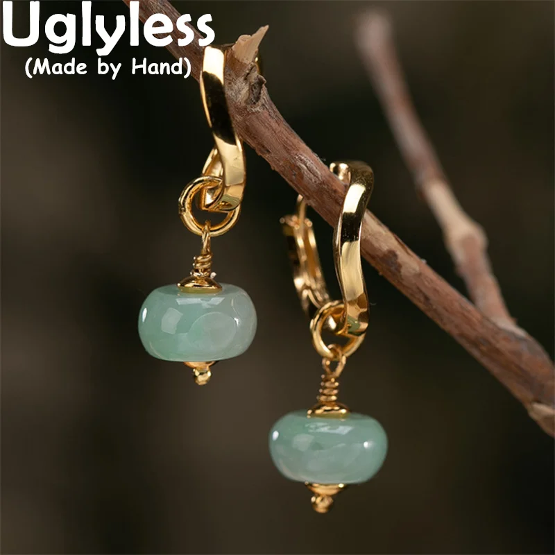 

Uglyless Простые Модные драгоценные камни серьги-обручи для женщин натуральный жадеит Золотые Серьги Brincos, можно носить с 925 серебро Мода платье...
