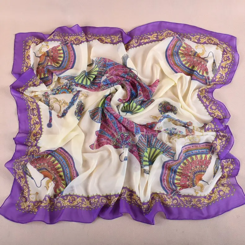 Весенняя двухцветная шелковая сатиновая квадратная лента для волос хиджаб