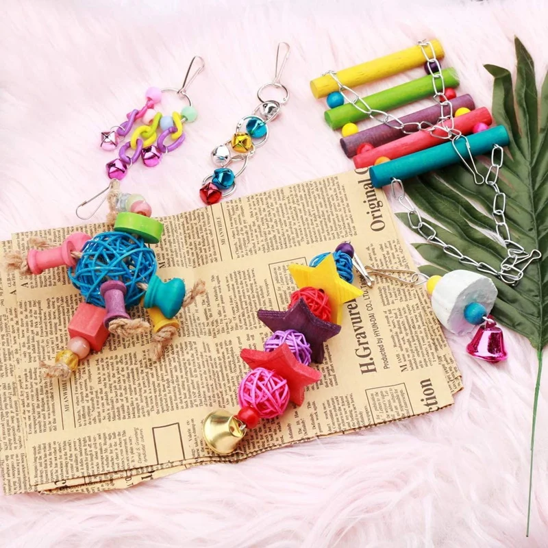 

6 Pcs Bird Parrot Cage Toys, Hanging Bell Pet Bird Cage Hammock Swing Toys for Parrots