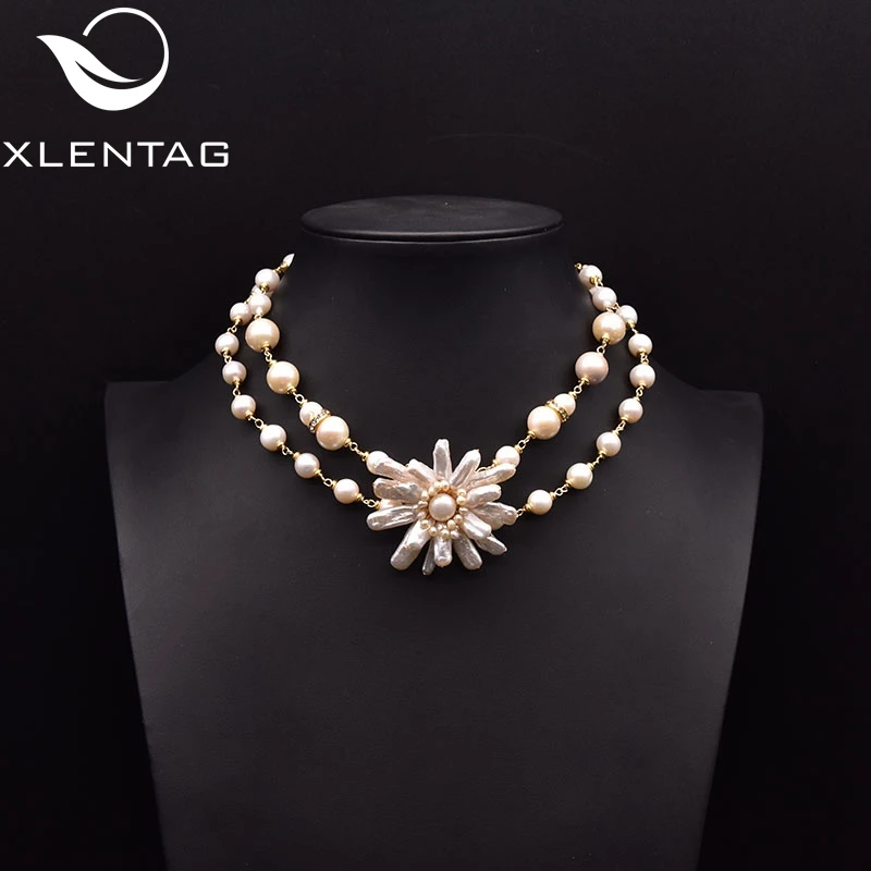 XlentAg ручной работы натуральный барочный жемчуг цветок ожерелье для женщин 2021