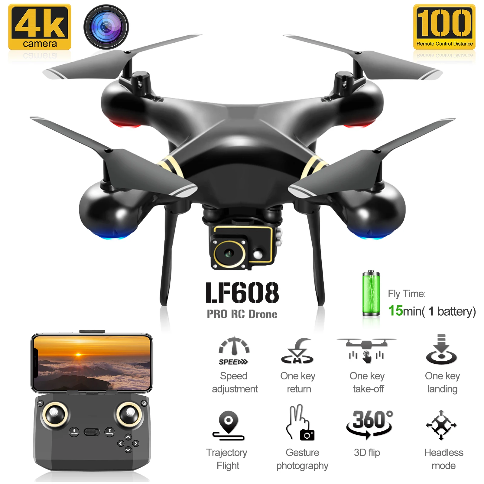 

RC Drone with 4K HD Dual Camera Wifi FPV RC Quadcopter with Function Trajectory Flight Headless Mode Profesional RC Helicopter