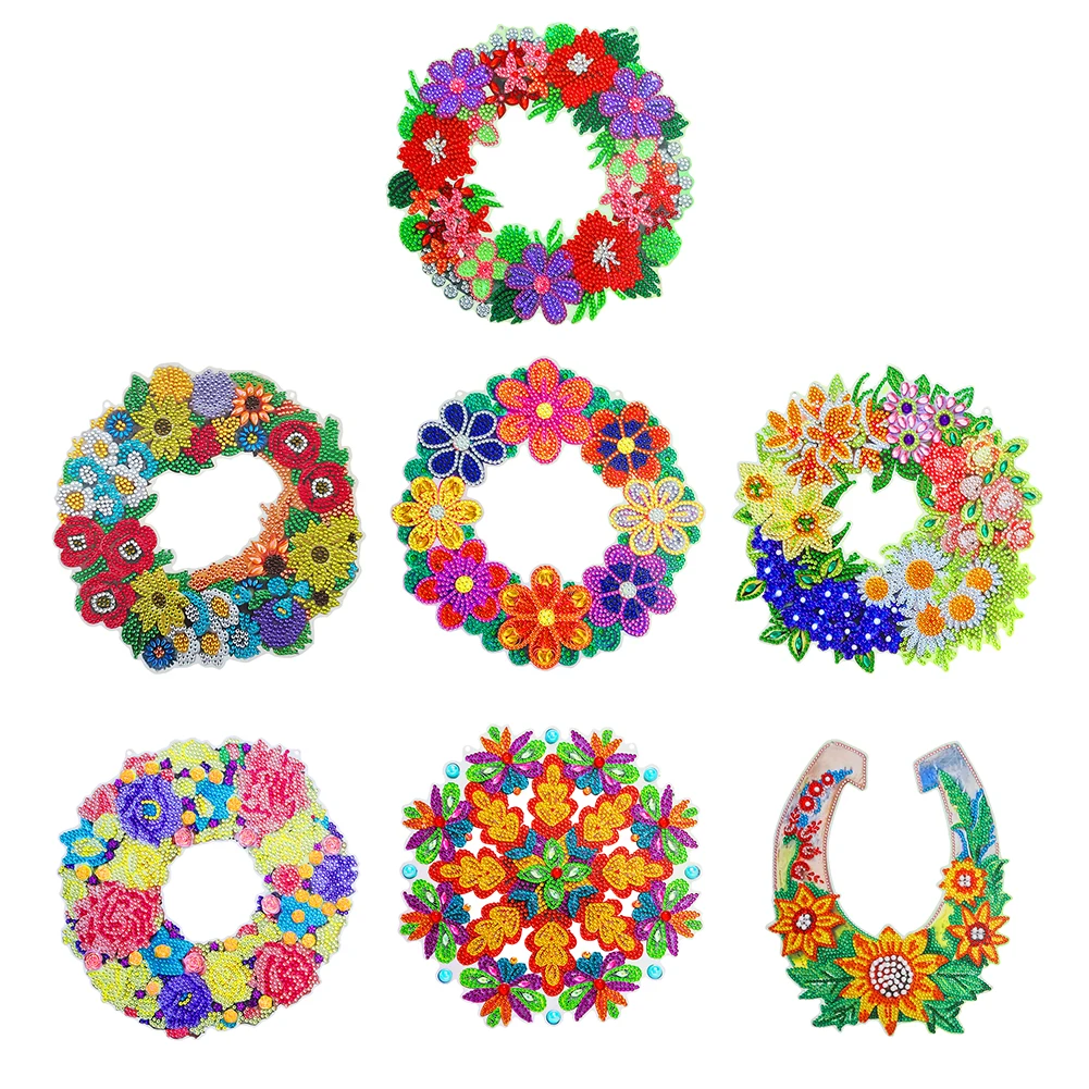 

DIY 5D Diamond Painting Flower Wreath Diamond Embroidery Mosaic Art Crafts Rhinestone Hanging Garland Home Decor Kits with Chain