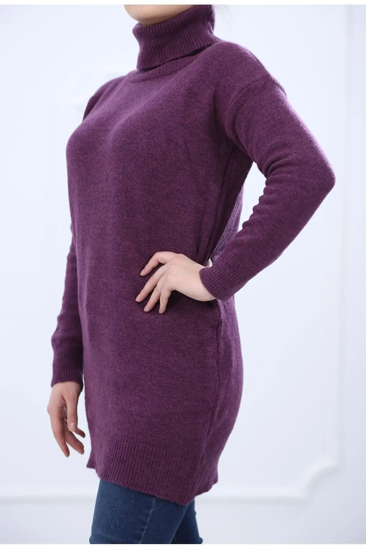 

4585 Eyelash yarn Fisherman Sweater Neck Sweater Women Muslim Sweater