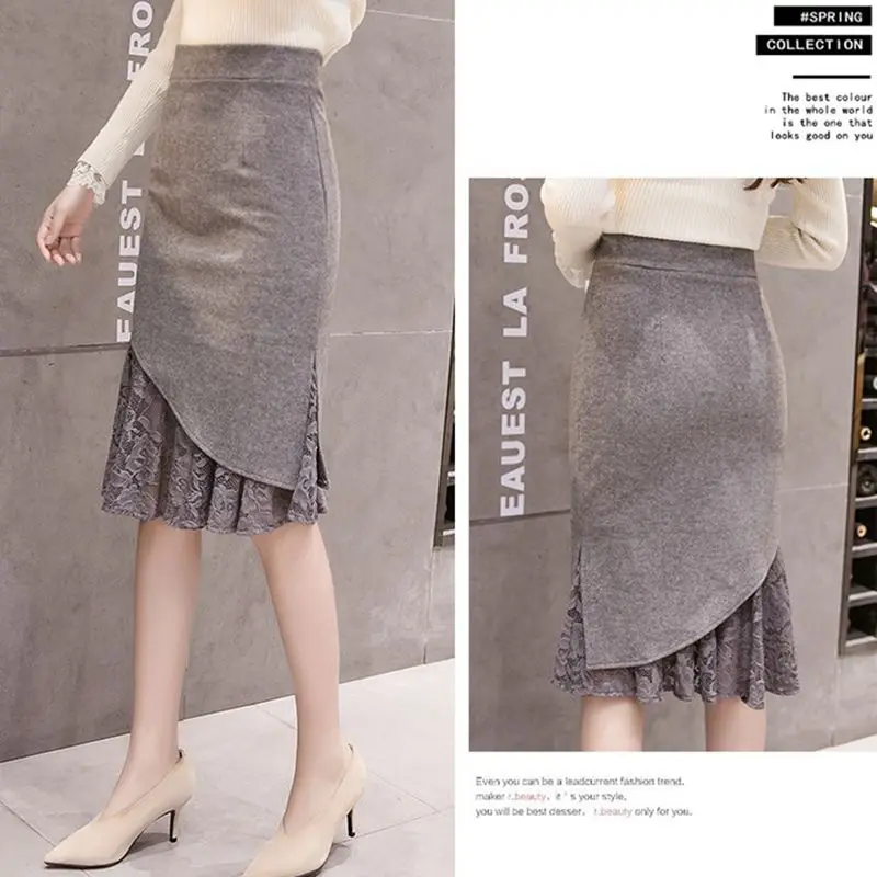SEXMKL Faldas Mujer Moda Женщины Высокой Талией Кружевные Лоскутные Юбки Корейская Уличная Одежда Юп Femme Midi Юбка-Карандаш Плюс Размер