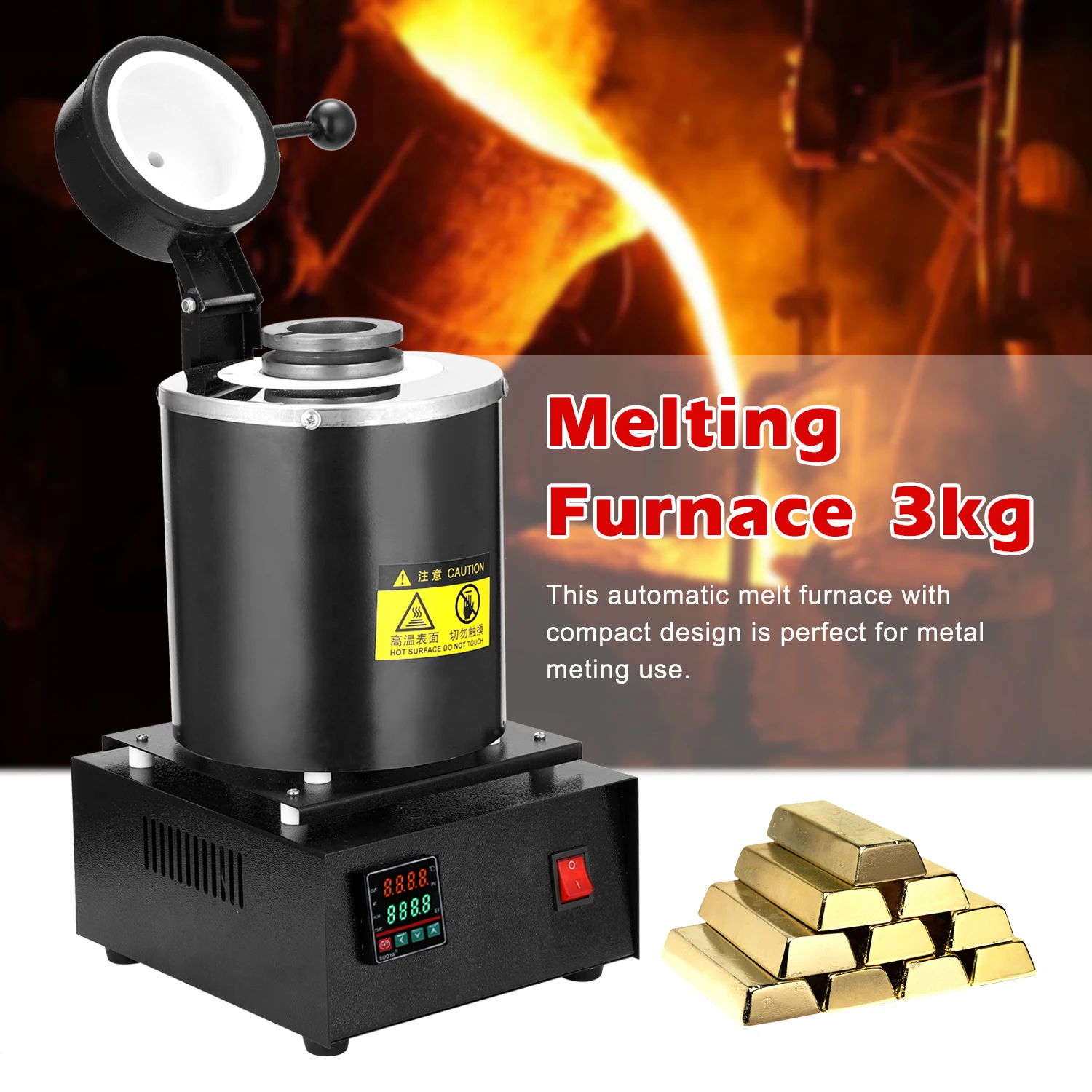 

Portable Melting Furnace 3kg Graphite Crucible Furnace High Temperature Small Metal Melting Furnace 2050W