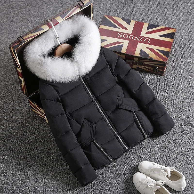 Парка женская с лисьим мехом и капюшоном зимняя теплая плотная 2019 хлопок 403010 |