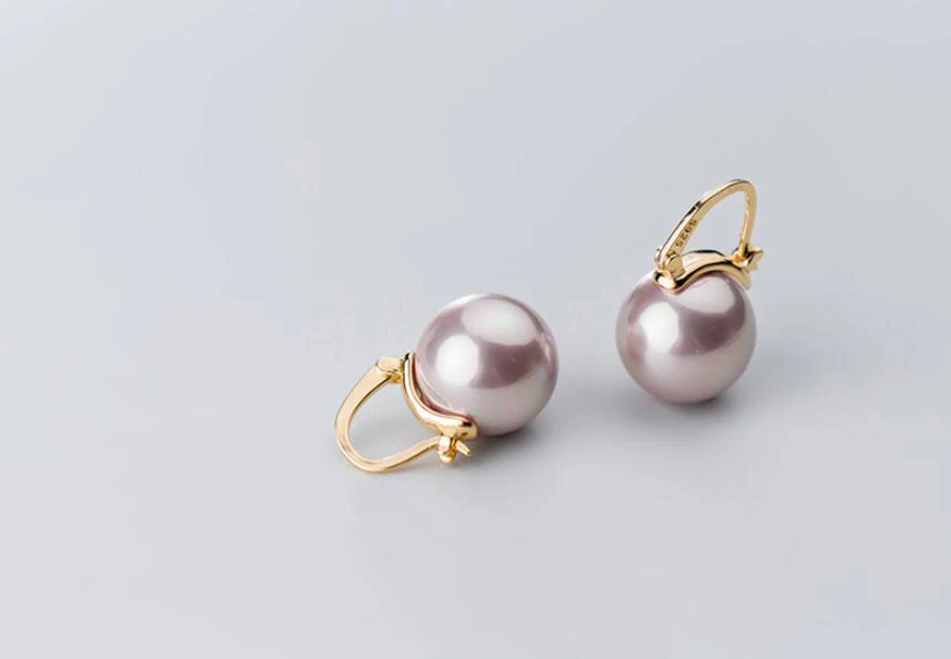 

925 Sterling Silver Shell Pearl Fashion Earrings Jewelry For Women Purple Pearl Drop Earring Female Jewelry Valentine's Day Gift