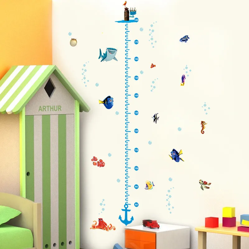 

Disney Cartoon Underwater Fish Turtle Shark Bubble Height Measure Wall Stickers For Kids Rooms Wall Decals Bathroom Decor