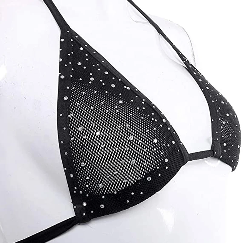 

Comondear Diamond Bra Set Elasticity Underwear Set Two Piece Fishnet Rhinestone See Through Bikini Top and Shorts Set R80930