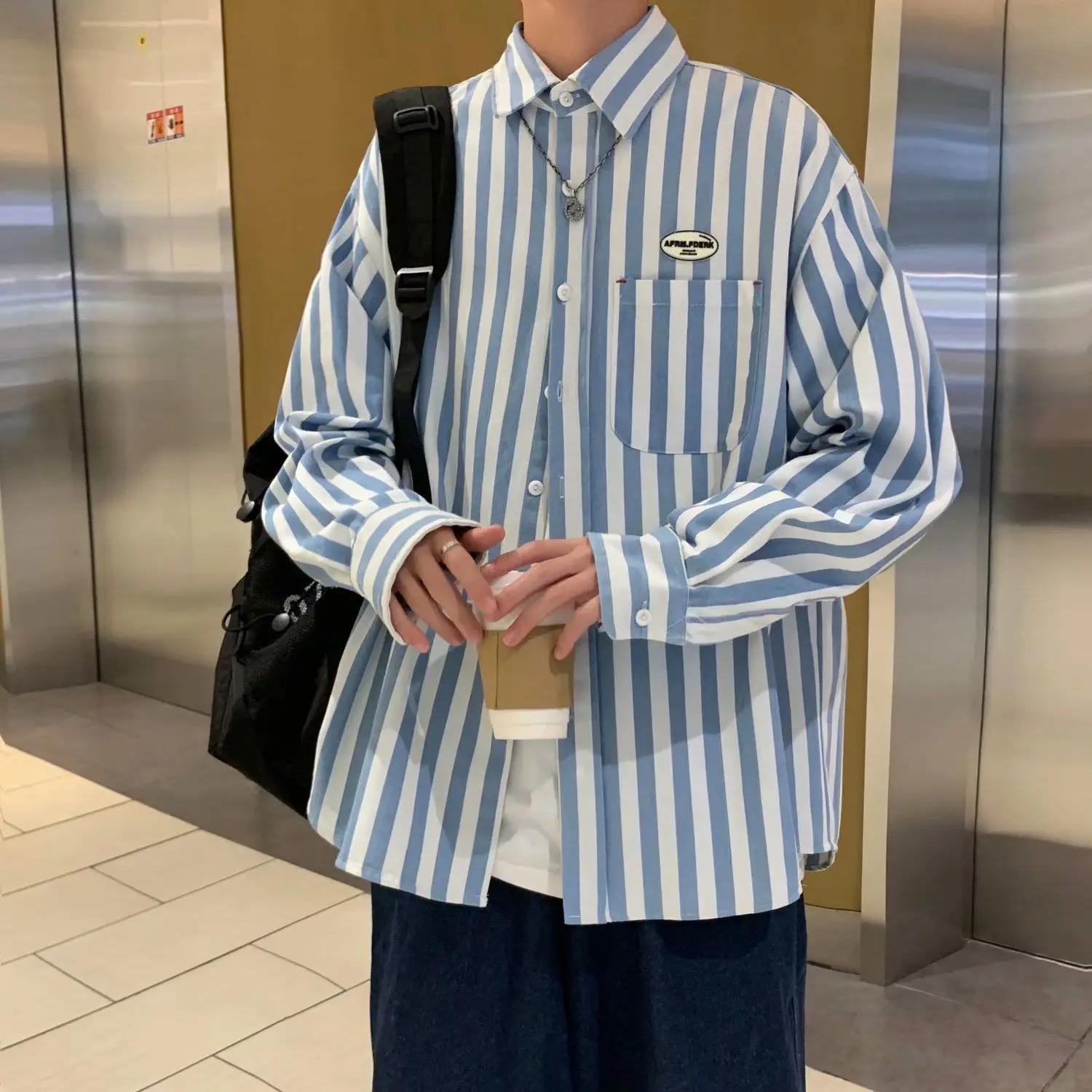 Spring Autumn Stripe Printing Shirt Men Casual Long Sleeve Shirt High Quality Men Clothing Student Shirts for Men Clothes