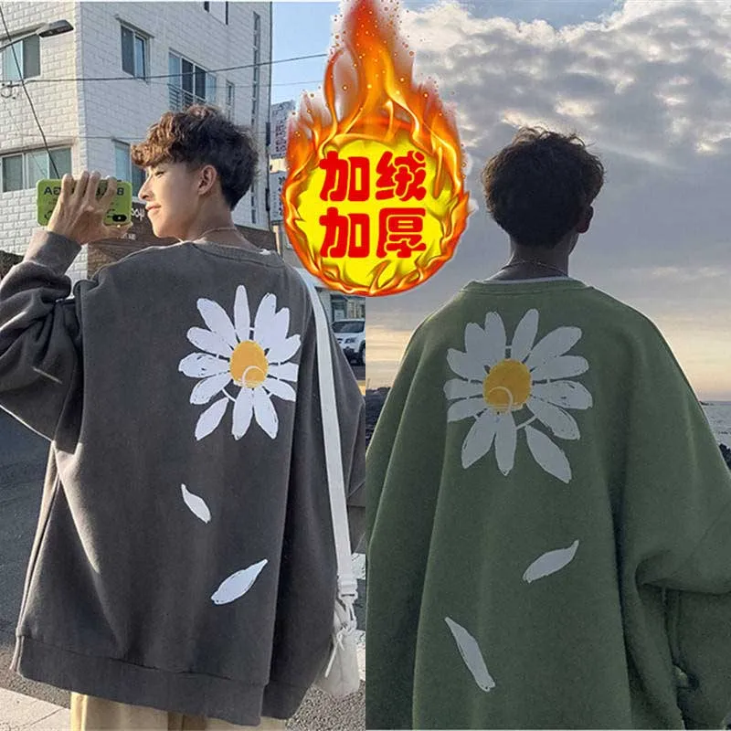

Women Oversized Flower Fleece Hoodies 2020 Autumn Men Harajuku Streetwear Sweatshirts Hoodie Korean Drop Shoulder Hoodie