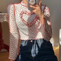 2021 new e girl aesthetics floral stitch heart cropped tops y2k fashion ruffles long sleeve t shirts sweet vintage outfits slim