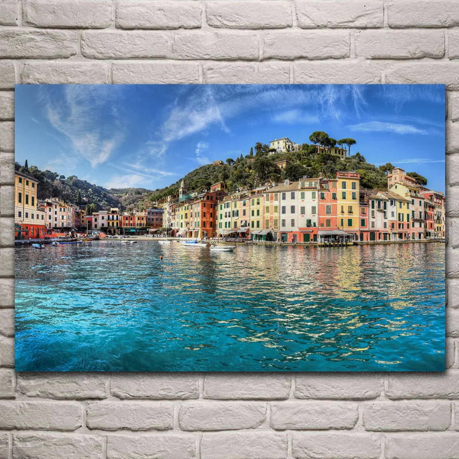 beautiful Italy Portofino Liguria sea shore building nature posters on the wall picture home living room decoration EX605 | Дом и сад