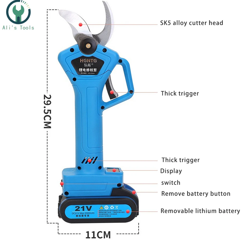 

21V Cordless Pruner Lithium-ion Pruning Shear Efficient Fruit Tree Bonsai Pruning Electric Tree Branches Cutter with Display