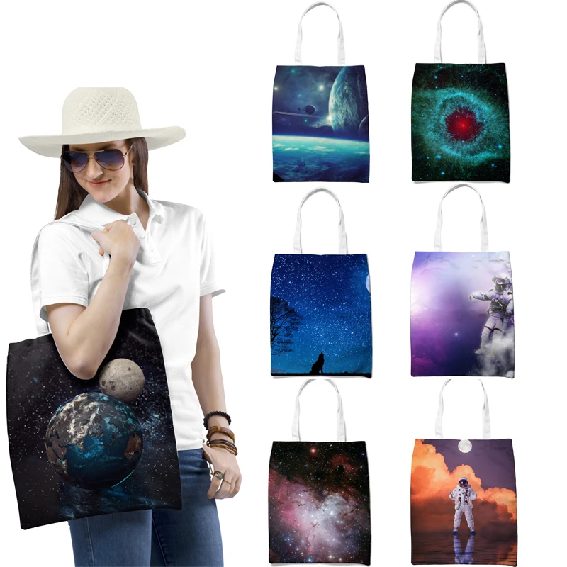 

Красивая модная сумка-шоппер с принтом звездного неба, Женская Холщовая Сумка, Повседневная Складная сумка для покупок, пляжная сумка, повс...