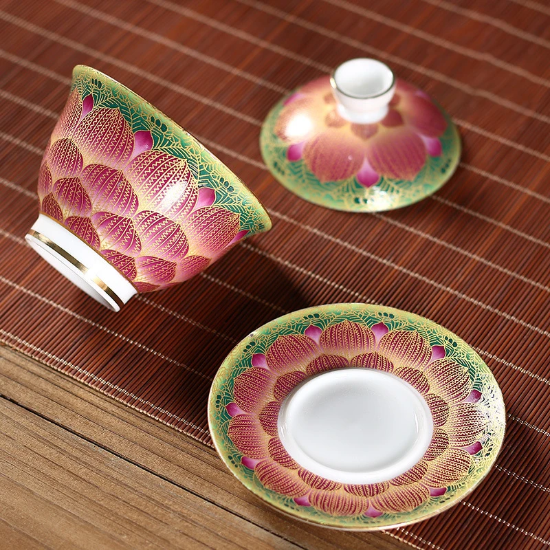 150 мл фарфоровый чайный сервиз Gaiwan изысканная с эмалью цветная чайная чаша