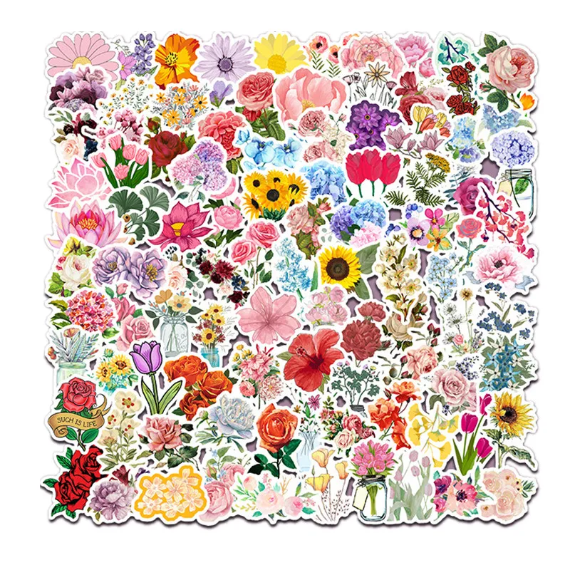100 шт. стикеры в виде цветов для чемоданов скейтбордов ноутбуков холодильников