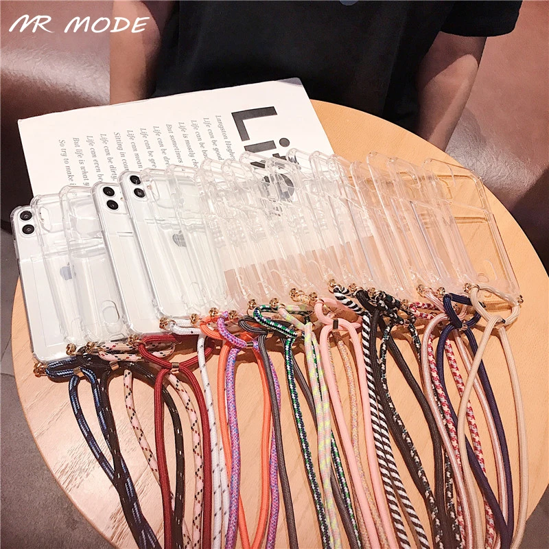 

Transparent With Card Phone Case Crossbody Necklace Cord Lanyards With Rope For iPhone 7 8 Plus X XR MAX XS 11 12 Pro Max Cover