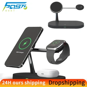 magnetic 3 in 1 wireless charger for phone iwatch and airpods fast charging multi function wireless charger station 15w free global shipping