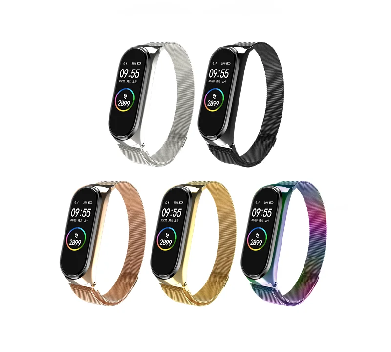 Ремешок на запястье с металлической рамкой для Xiaomi MiBand 5 4 3 из нержавеющей стали
