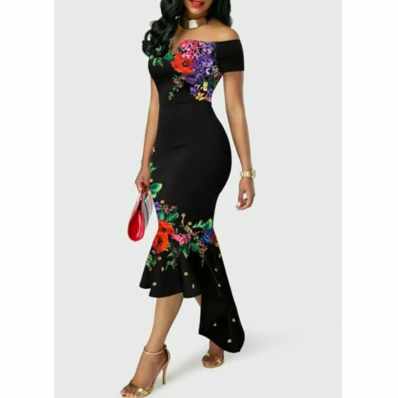 

2019 Newest Hot Women Bandage Sheath Bodycon Ladies Floral Casual Sleeve Bandage Evening Party Club Sexy Dress