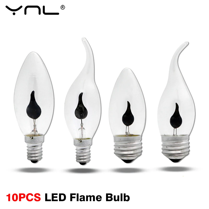 

Винтажный светодиодный светильник в форме свечи, 10 шт., лампа в форме пламени E27 E14, светодиодный светильник с мерцающим эффектом, домашний де...